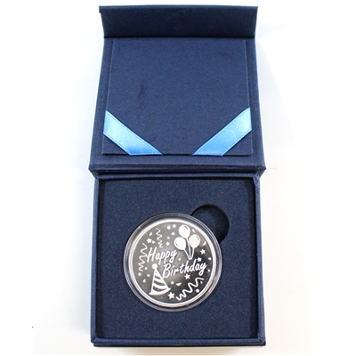 Monarch Precious Medals - Happy Birthday Engraveable Silver Round (No Tax) lightly toned