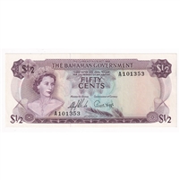 Bahamas 1965 1/2 Dollar Note, Pick #17a, AU