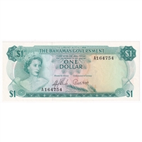 Bahamas 1965 1 Dollar Note, Pick #18a 2 Signatures, AU-UNC