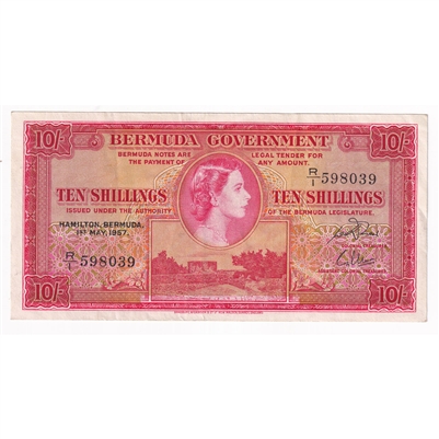 Bermuda 1957 10 Shilling Note, Pick #19b, EF 