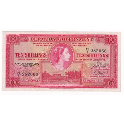Bermuda 1957 10 Shilling Note, Pick #19b, VF-EF 