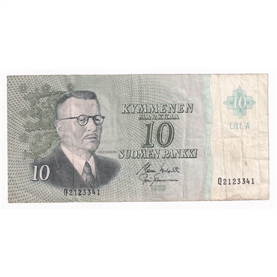 Finland 1965 10 Markkaa Note, Pick #100, VF 