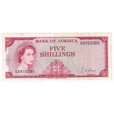 Jamaica 1964 5 Shilling Note, Pick #51Ad Signature 4, VF-EF 