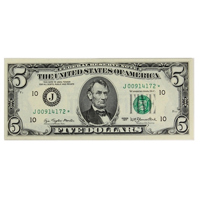 USA 1977 $5 Note, FR #1974J*, Star Note, AU