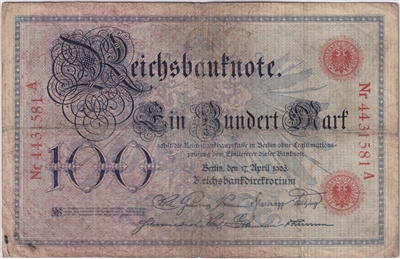 Germany 1903 100 Mark Note, Pick #22, VG (holes) (L)