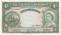 Bahamas 1953 4 Shilling Note, Pick #13c, EF-AU