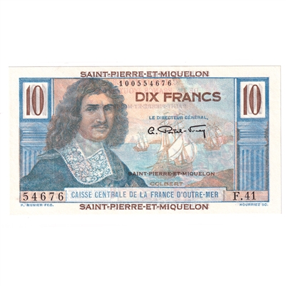 St. Pierre & Miquelon 1950-60 10 Francs Note, Pick #23, UNC 
