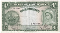 Bahamas 1953 4 Shilling Note, Pick #13d, VF-EF 