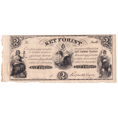 Hungary 1852 2 Forint Note, Pick #S142 Remainder, UNC 