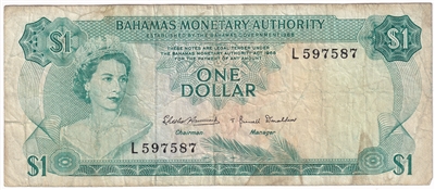 Bahamas 1968 1 Dollar Note, Pick #27a, F-VF 