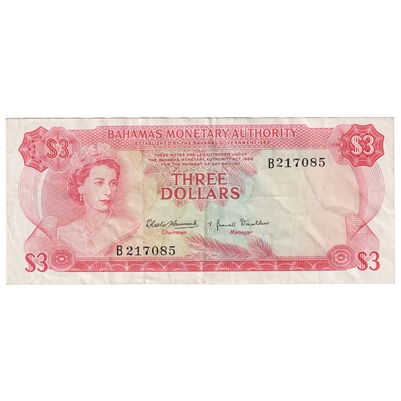 Bahamas 1968 3 Dollar Note, Pick #28a, VF-EF