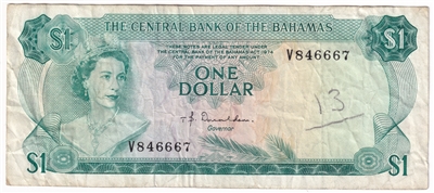 Bahamas 1974 1 Dollar Note, Pick #35a, Donaldson VF (writing)