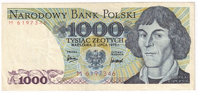 Poland 1975 1,000 Zlotych Note, Pick #146a, VF-EF 