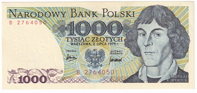 Poland 1975 1,000 Zlotych Note, Pick #146a, UNC 