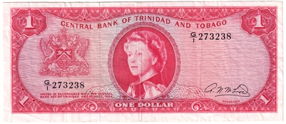 Trinidad & Tobago 1964 1 Dollar Note, Pick #26b, VF 