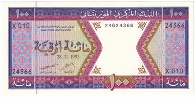 Mauritania 1993 100 Ouguiya Note, Pick #4f, UNC 