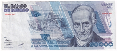 Mexico 1987 20,000 Pesos Note, Pick #91b, AU 