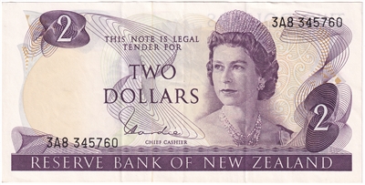 New Zealand 1977-81 2 Dollar Note, Pick #164d 