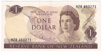 New Zealand 1977-81 1 Dollar Note, Pick #163d, EF 