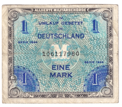 Germany 1944 1 Mark Note, with F, VF-EF 
