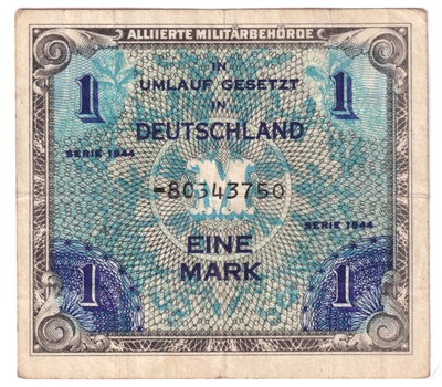 Germany 1944 1 Mark Note, Pick #192d, F 