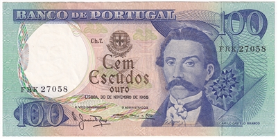 Portugal 1965 100 Escudos Note, Pick #169a, EF 