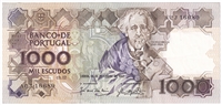 Portugal 1987 1,000 Escudos Note, Pick #181c, AU 