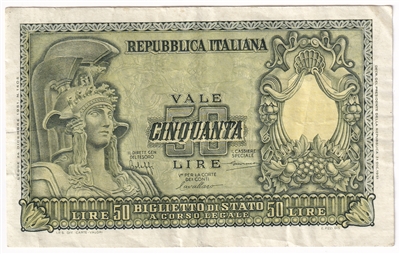 Italy 1951 50 Lire Note, Pick #91a, VF-EF 