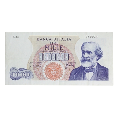 Italy 1966 1,000 Lire Note, Pick #96d, VF-EF