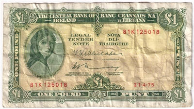 Ireland 1975 1 Pound Note, E086, VF 