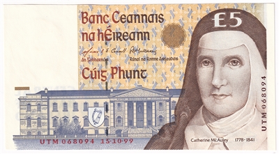 Ireland 1999 5 Pound Note, E155, Circ 