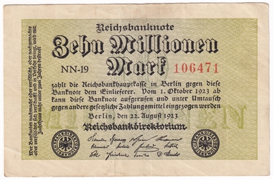 Germany 1923 10 Million Note, Pick #106a, EF