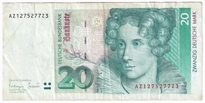Germany 1993 20 Deutsche Mark Note, Pick #39b, VF 
