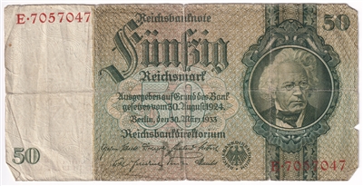 Germany 1933 50 Reichsmark Note, Pick #182a, Circ 