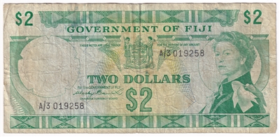 Fiji 1971 2 Dollar Note, Pick #66a, Circ 