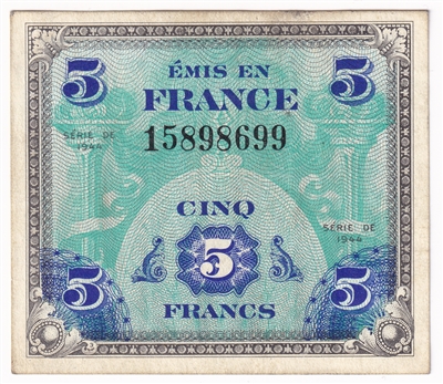 France 1944 5 Francs Note, Pick #115a, AU-UNC 