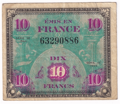 France 1944 10 Francs Note, Pick #116a, VF 
