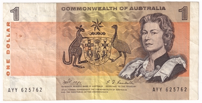 Australia 1969 1 Dollar Note, Pick #37c, VF