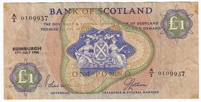 Scotland 1968 1 Pound Note, SC108, VF 