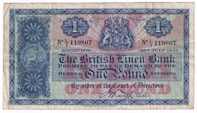 Scotland 1941 1 Pound Note, SC205a F 