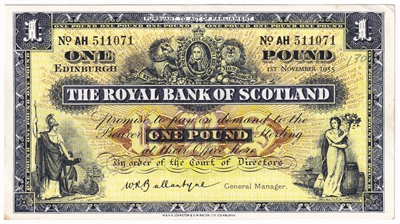 Scotland 1955 1 Pound Note, SC803, AU 