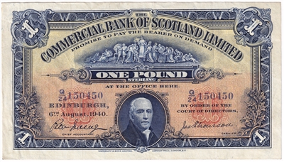 Scotland 1940 1 Pound Note, SC404d, VF-EF 