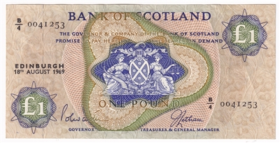 Scotland 1969 1 Pound Note, SC108, VF-EF 