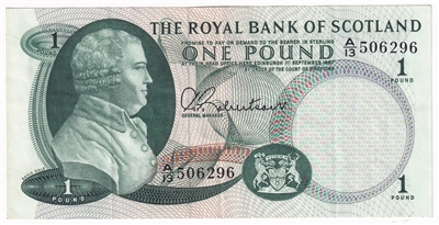 Scotland 1967 1 Pound Note, SC805, VF-EF 