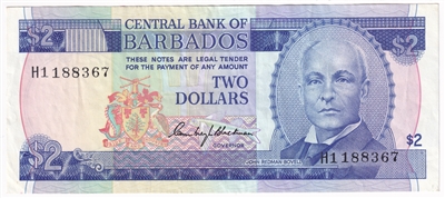 Barbados 1973 2 Dollar Note, Pick #30a, VF-EF 