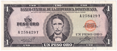 Dominican Republic 1964-73 1 Peso Note, Pick #99a Oro, AU-UNC 