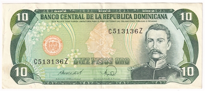Dominican Republic 1988 10 Pesos Note, Pick #119c Oro, EF-AU 