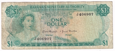 Bahamas 1968 1 Dollar Note, Pick #27a, F 