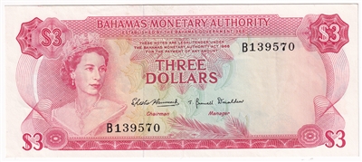 Bahamas 1968 3 Dollar Note, Pick #28a, EF 
