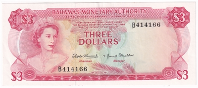 Bahamas 1968 3 Dollar Note, Pick #28a, EF-AU 